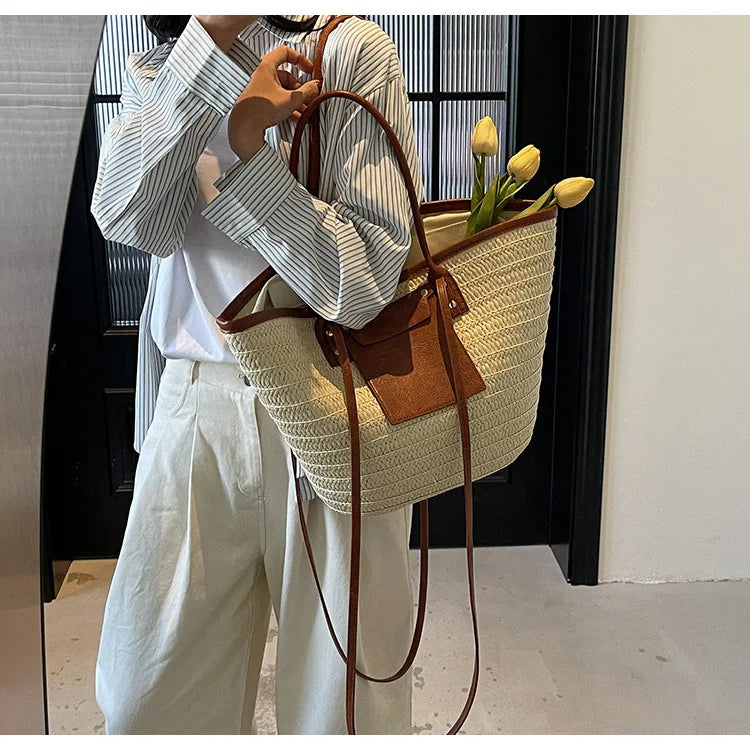 Handmade Beach Vacation Straw Woven Bag For Women Single-Shoulder Summer Straw Beach Bags Shopper Baskets Bohemian Large Tote Ba