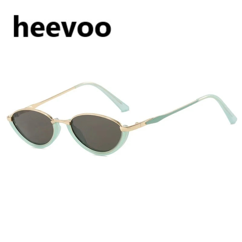 Vintage Half Frame Cat Eye Sunglasses Women Fashion Metal Glasses Punk Trendy Sun Glasses Female Shades for Famale Eyewear Uv400