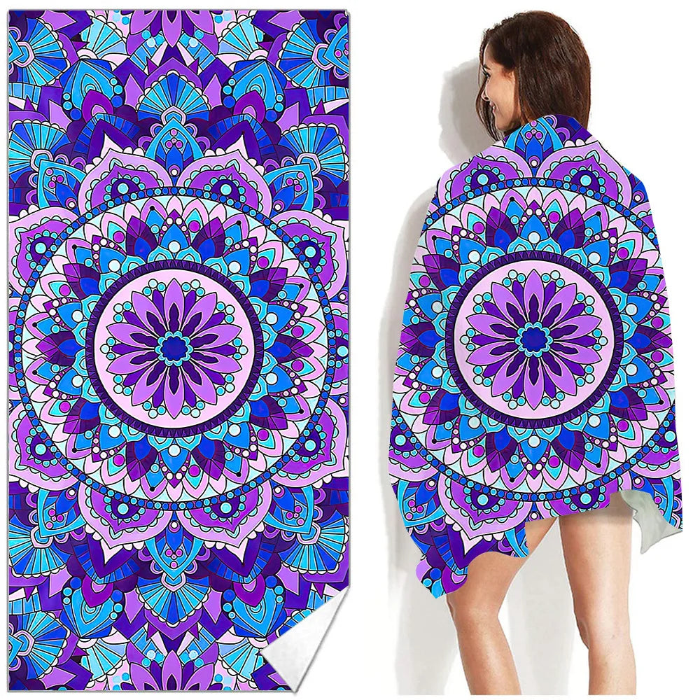Microfiber Beach Towel Absorbent Bath towel big Quick-drying sunscreen for Adults Travel Swimming Pool Purple Flower Pattern
