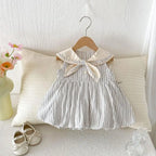 2026 Summer New Girls Preppy Style Striped Vest Dress Cotton Baby Girl Sailor Collar Sleeveless Dress Infant Toddler Clothes