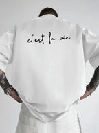 100% pure cotton summer men's fashionable casual loose c'est la vie letter double-sided printed round neck short sleeved T-shirt