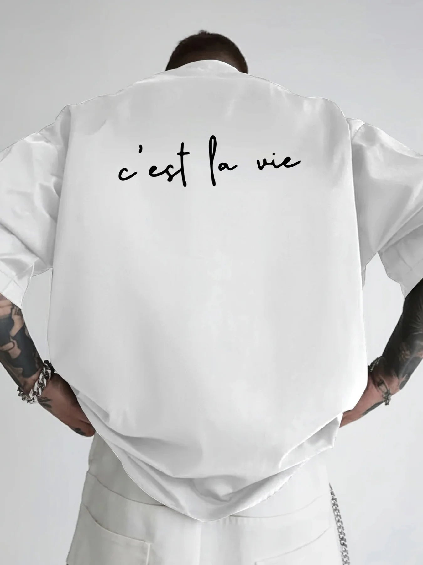 100% pure cotton summer men's fashionable casual loose c'est la vie letter double-sided printed round neck short sleeved T-shirt