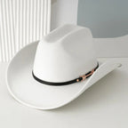 Windproof Cowboy Cap with Large Brims Breathable Western Cowboy Hat Polyester with Decorative Buckle Western Top Hat
