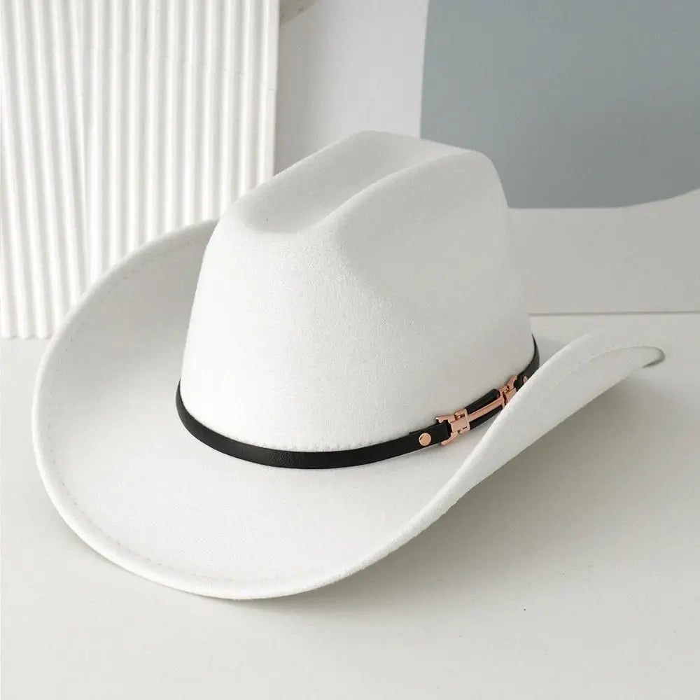 Windproof Cowboy Cap with Large Brims Breathable Western Cowboy Hat Polyester with Decorative Buckle Western Top Hat