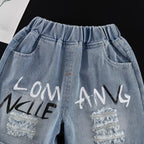 Children Streetwear 2 Piece Outfit boys 1-5 Years Summer Cotton Short Sleeve T-Shirt Denim Shorts Graffiti Print set