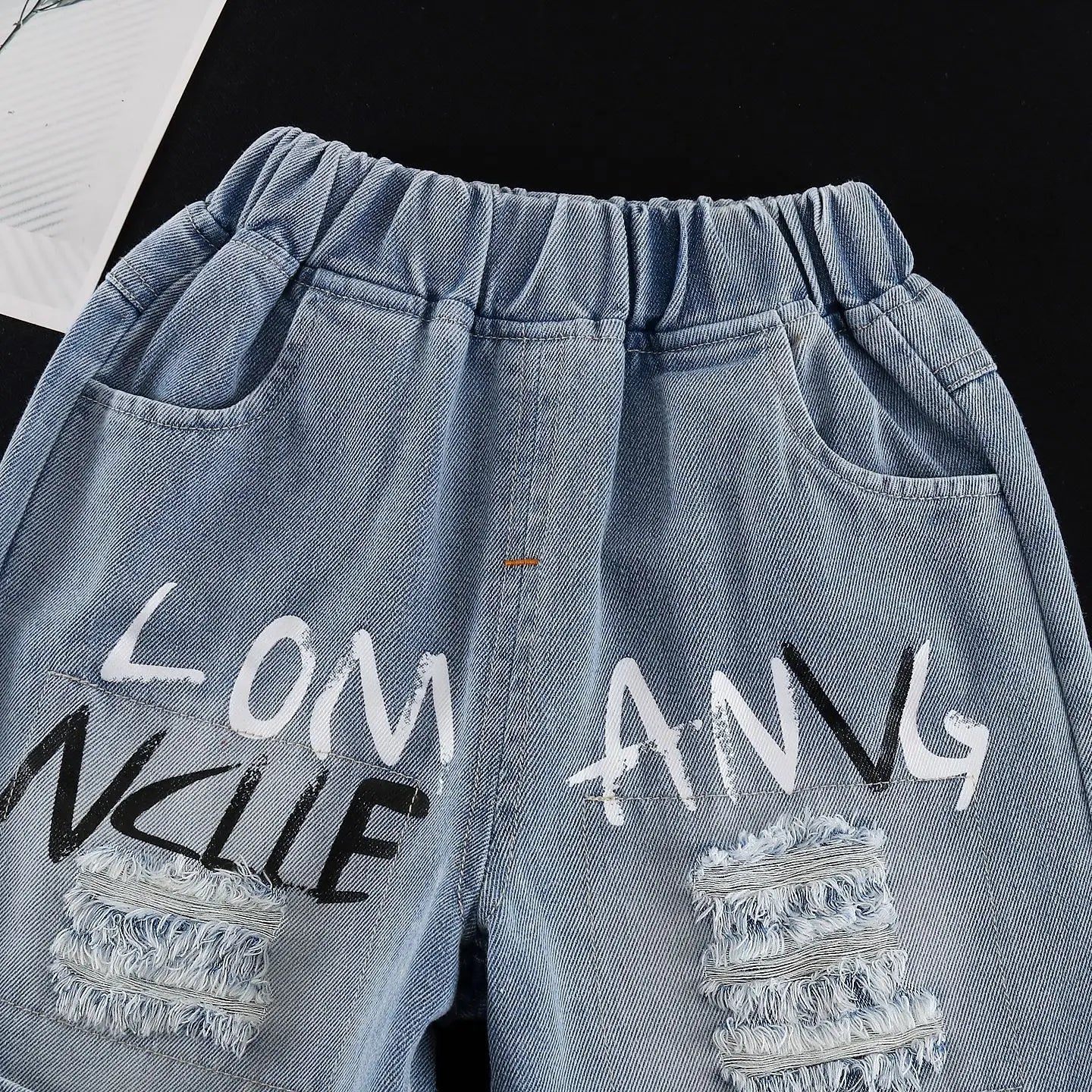 Children Streetwear 2 Piece Outfit boys 1-5 Years Summer Cotton Short Sleeve T-Shirt Denim Shorts Graffiti Print set