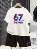 Boys Sets 67 Funny Print Kids T-Shirt Shorts Pant Set Casual Italian Brainrot Summer Top Suit for Funny Gift Children's Clothing