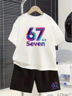 Boys Sets 67 Funny Print Kids T-Shirt Shorts Pant Set Casual Italian Brainrot Summer Top Suit for Funny Gift Children's Clothing
