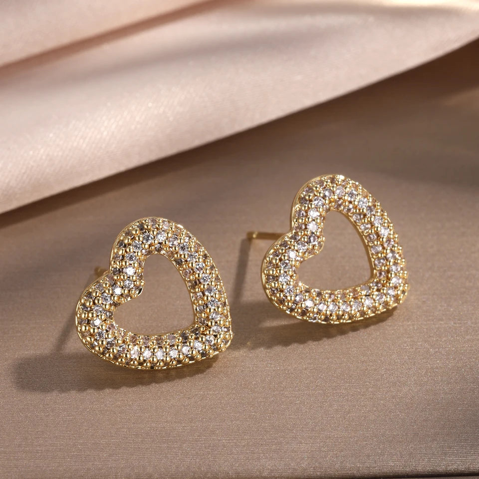 ZAKOL Loving Heart Zirconia Stud Earrings For Women Girls Silver Color Metal Crystal Ears Accessories Wedding Jewelry Gifts