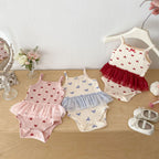 2026 Summer New Baby Sleeveless Sling Bodysuit Cute Infant Girl Heart Print Jumpsuit Cotton Toddler Sling Newborn Clothes 0-24M