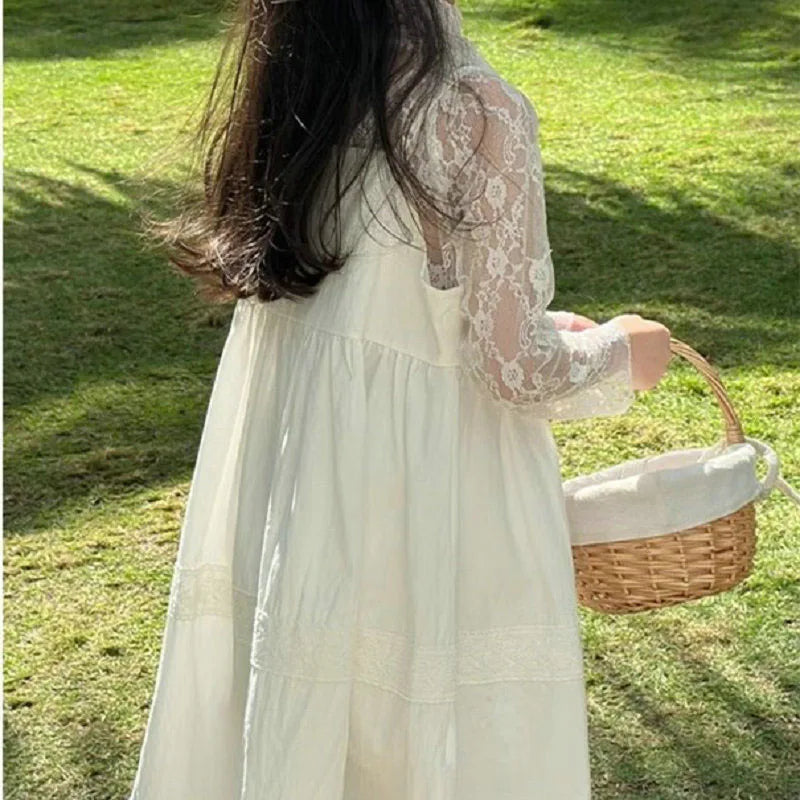 2026 New Girls Dresses Summer Solid Suspenders Dress Hollow-out Long-Sleeved Base Blouse Kid's Beach Wear