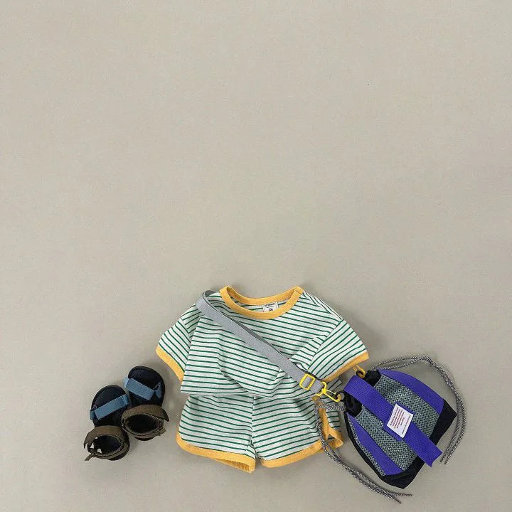 2026 Summer New Children Short Sleeve Clothes Set Boys Girls T Shirts + Shorts 2pcs Suit Baby Cute Striped Kids Casual Outfits