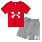 enfants en 2 piècesT-shirt et short de sport à manches courtes pour enfants avec logo imprimé - Ensemble de vêtements de sport