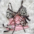 American Harajuku Hottie Camisole Subculture Leopard Patchwork Bow Halter Vest Y2K Aesthetic Letter Print Tanks Women's Slim Top