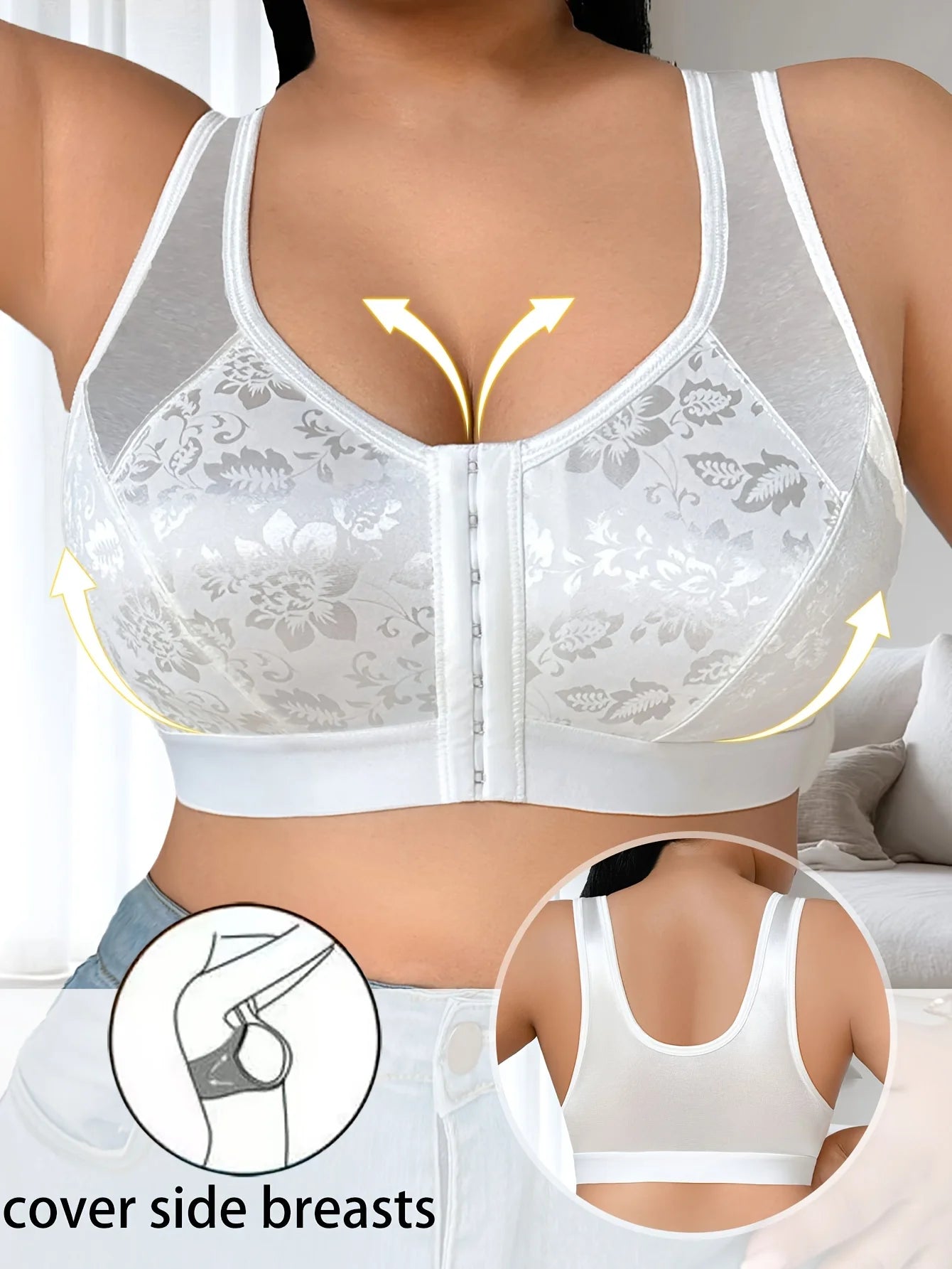 A Solid Color Plus Size Women's Bra Crop Sleep Top Featuring a Front Button And Back Design, Made from Soft And Comfortable