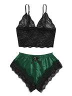 Women's 2 Piece Sexy Lace Pajama Set See-Through Bralette Cami Top and Shorts Breathable Sleepwear Plus Size Summer Lingerie