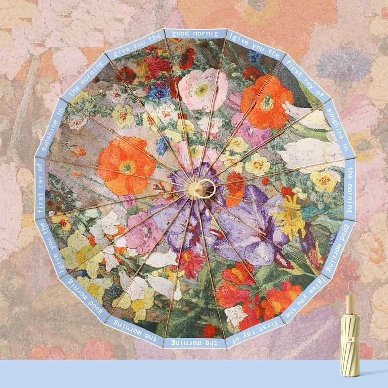 Luxury Oil Painting Umbrella Color Coating UPF50+ UV Protection Sun Umbrellas for Women Elegant Folding Rain Sunshade Parasol