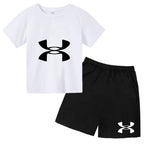 enfants en 2 piècesT-shirt et short de sport à manches courtes pour enfants avec logo imprimé - Ensemble de vêtements de sport
