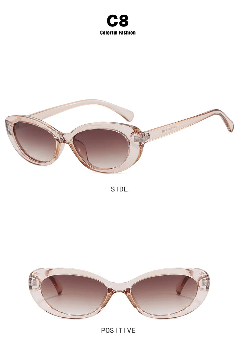 New Retro Oval Cat Eye Sunglasses for Women Men Y2k Trendy Narrow Small Sunnies 90s Brand Designer Sun Glasses UV400