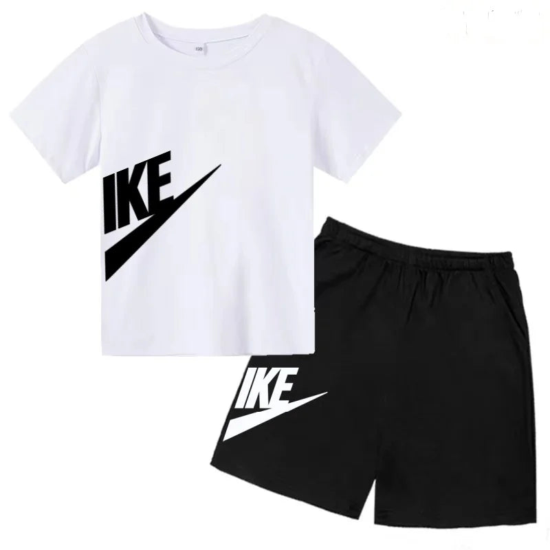 Summer Brand White T-shirt+Shorts Two-piece set Kids New Clothing Fashion Letter Boy Girl3-12Yrs Sports Short-sleeved Casual Set