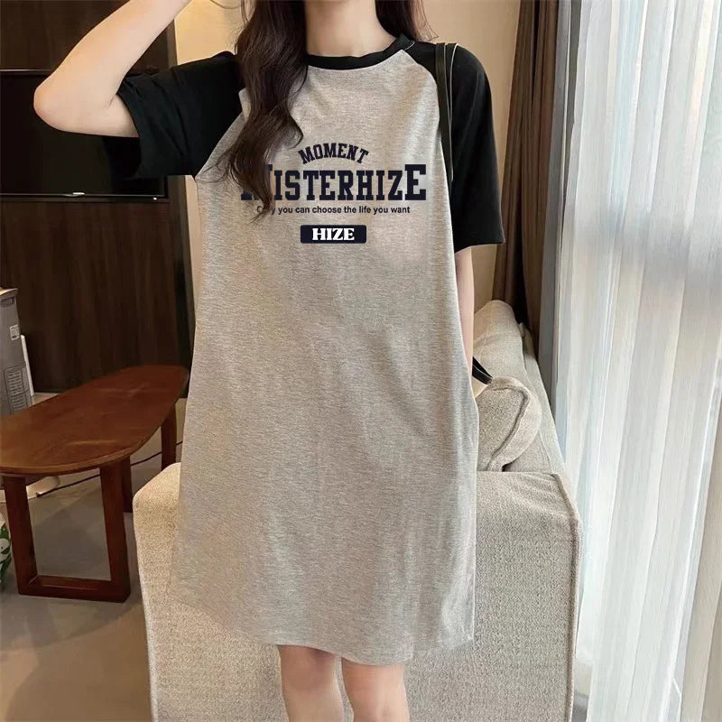 Summer Fashion Trend New Simple Letter Printing Loose Round Neck Short-sleeved Women's Dress