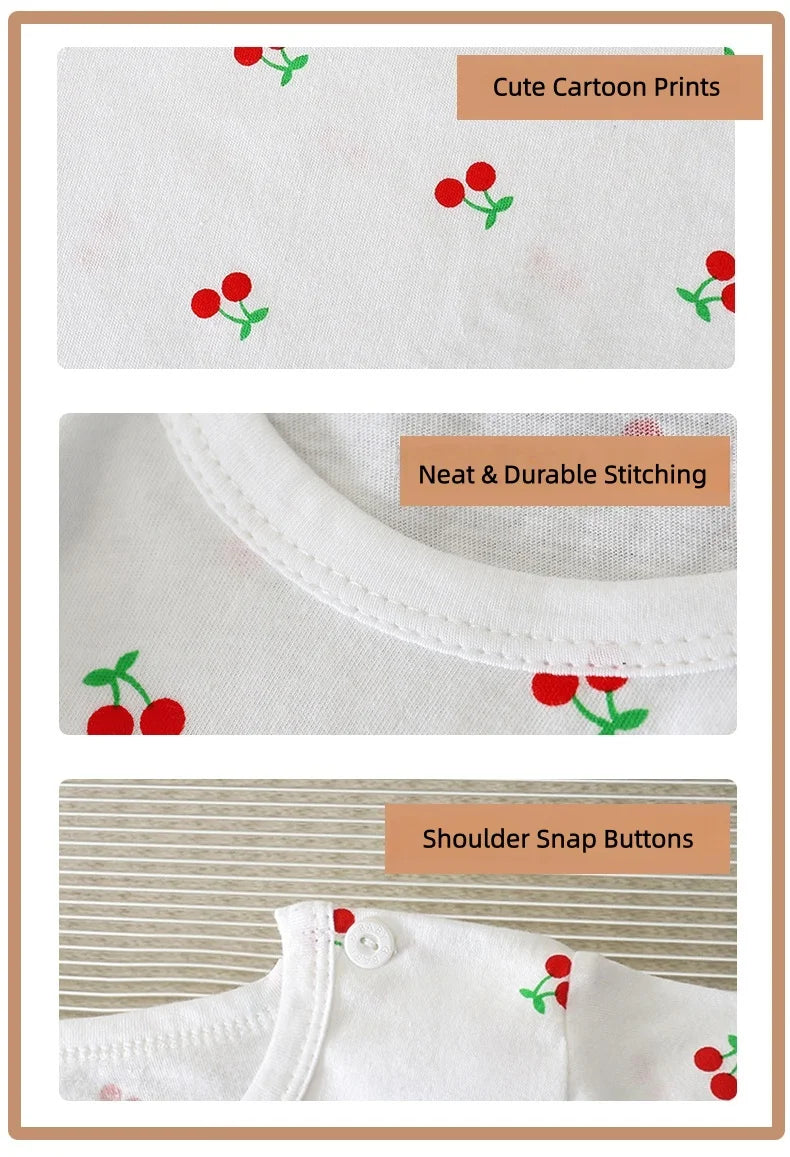 Baby Sleepwear 0-3Y Infant Pajama Set Cotton Strawberry Print Skin Friendly Baby Clothes Short Sleeve Toddler Loungewear