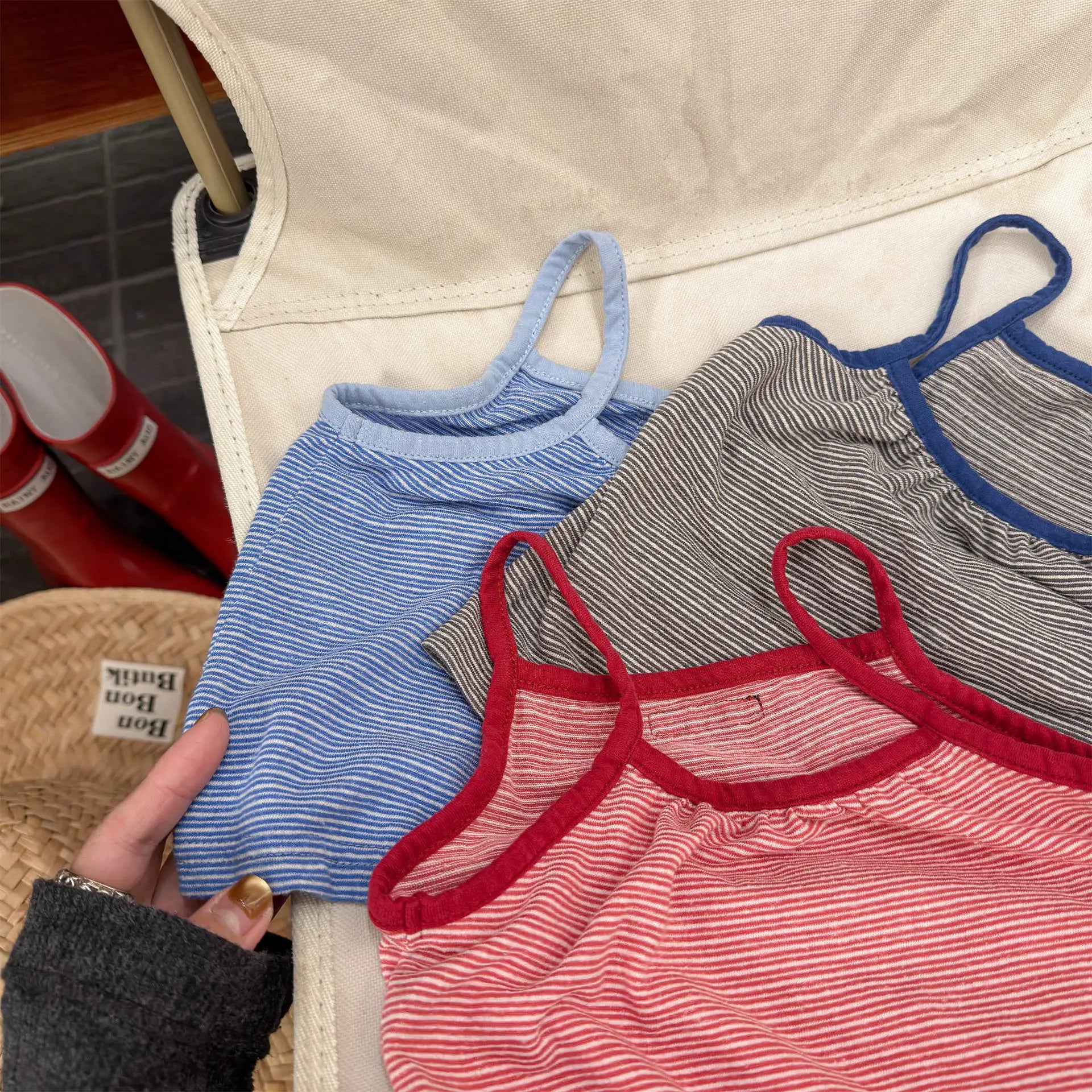 2026 Summer New Children Sleeveless T Shirts Cute Girls Bottoming Shirts Cotton Baby Girl Striped Sling Vest Kids Clothes