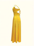 2026 casual sexy slit lace up backless camisole dress, elegant sleeveless V-neck cinched waist dress, women's party outfit
