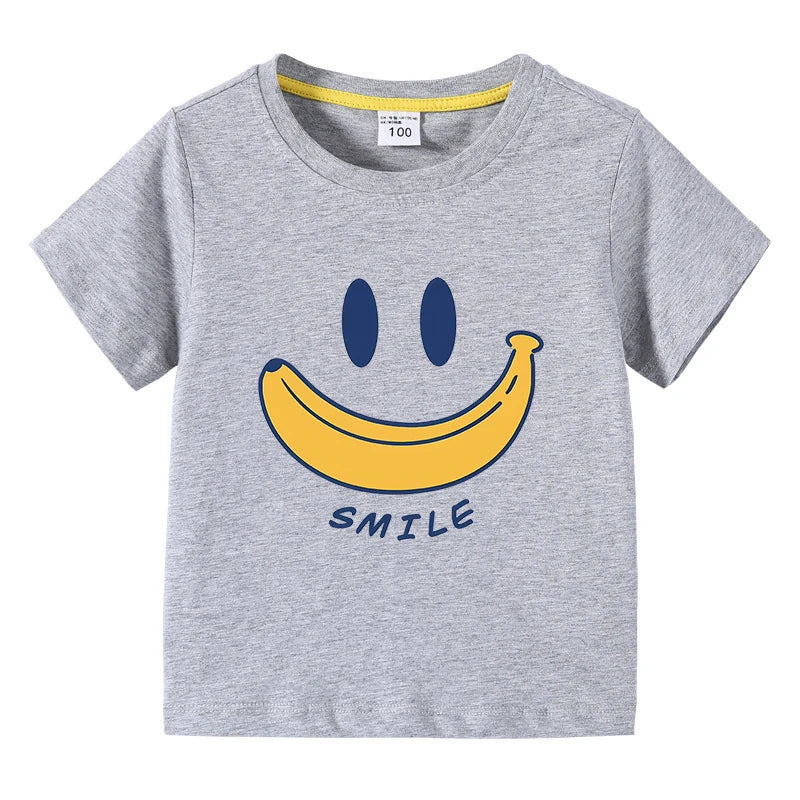 Cute Smiling Banana Kids Short Sleeve T Shirts Boys Girls Same Style Cartoon Casual Tees Comfortable Children Clothing