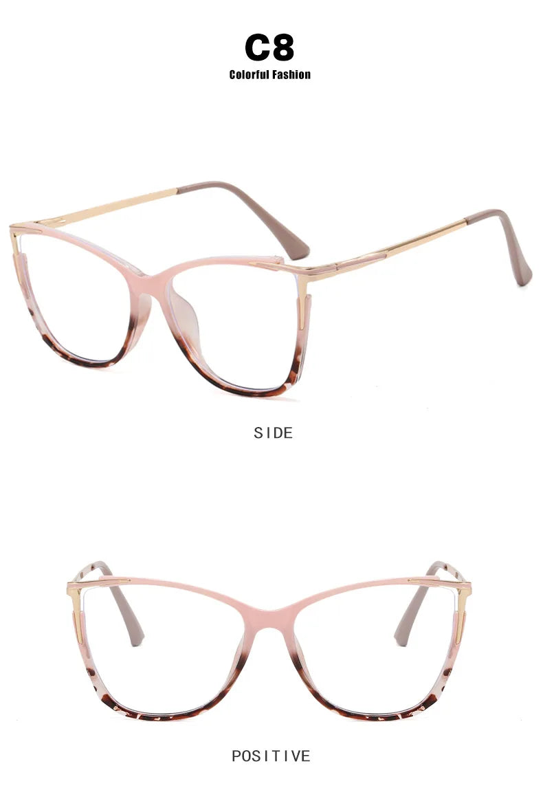 2023 New Fashion Women Anti Light Blue Cat Eye Glasses Frame Retro Hight Quality Luxury Optical Computer Reading Eyeglasses