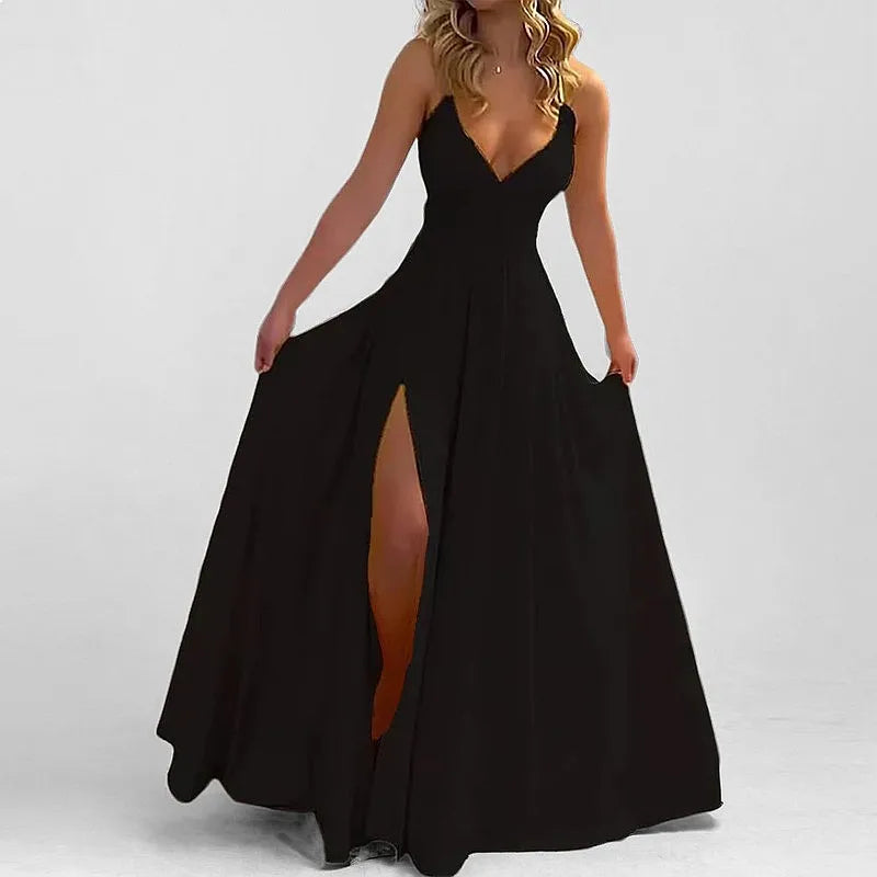 Sexy Sleeveless Dress Spring Summer Women Sling Dresses Split Solid Color Long Dresses