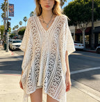 Women's Swimwear Crochet Lace Beach Cover Up Bikini Swimsuits Knitted Cover Up Dress Womens Swimsuit V Neck Side Split Beachwear