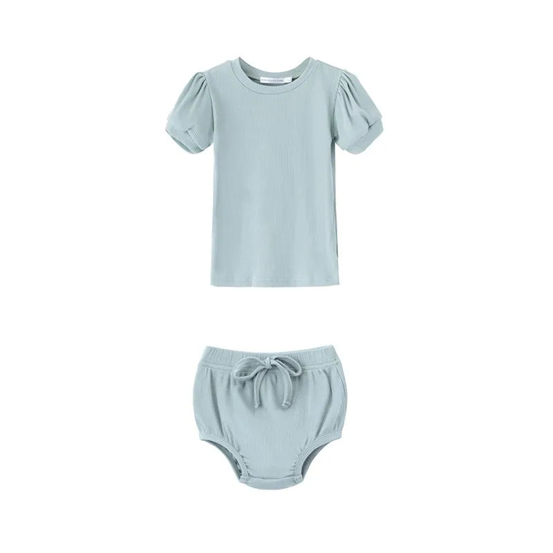 AS 2024 Girls Clothes Short Sleeve 3/4 Kids Boys Clothes For Summer Outfits Girls Clothing Children Ribbed Sets Dress