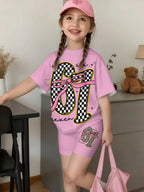 Summer Italian Brainrot 67 Six Seven Cartoon Print Sports Children's Set Short Sleeved Shorts 2PCS Set Girls Casual T-Shirt Set