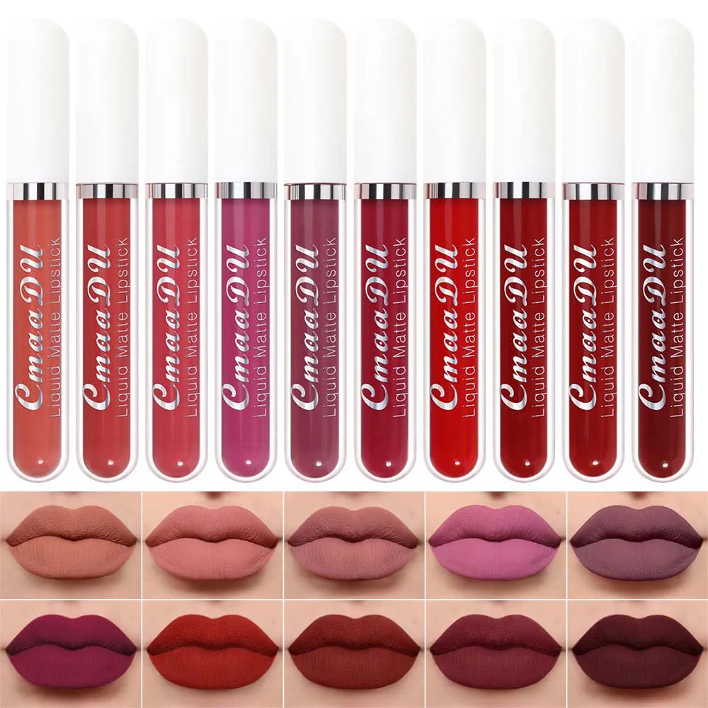 Lips Makeup Cosmetics Kit 10 Colors Matte Lip Gloss Set Velvet Nude High Pigment Matte Liquid Lipstick Set Lasting Easy To Color