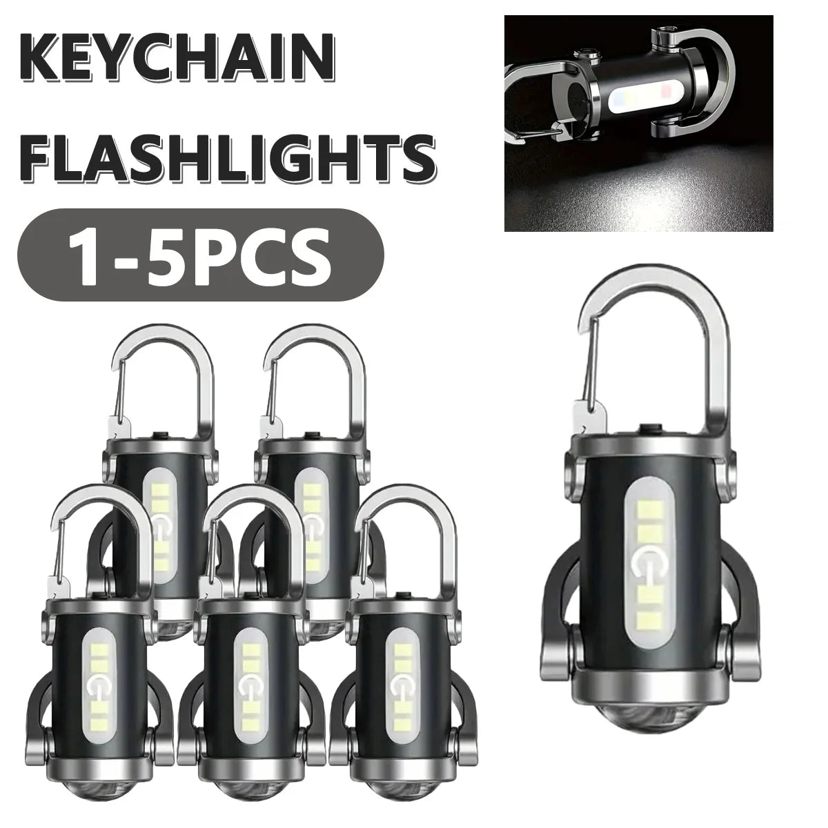 Mini Keychain Flashlight Rechargeable Pocket COB Working Light Outdoor Hook Emergency Warning Light for Camping Walking Hiking