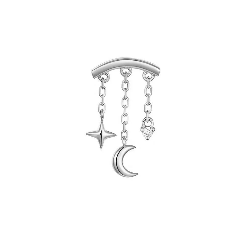 AIDE Star Moon Chain Tassel  925 Sterling Silver Shiny For Woman Piercing Earring Fashion Dainty Luxury Style fine jewelry