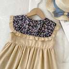 New Girls' Dress 2026 Summer Fashion Floral Navy Collar Sleeveless Dress Children's Clothes Girl Clothing