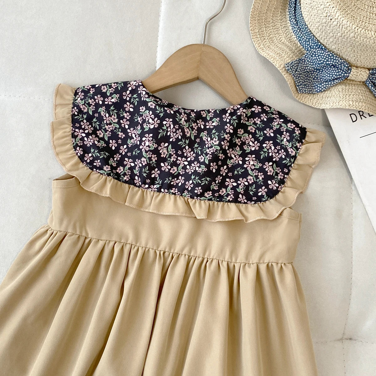 New Girls' Dress 2026 Summer Fashion Floral Navy Collar Sleeveless Dress Children's Clothes Girl Clothing