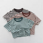 2026 Summer New Children Short Sleeve T Shirts Boys Casual Striped Tee Toddler Girls Cotton Loose Tops Kids Clothes