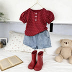 2026 Summer New Girls Short Sleeve T Shirts Cute Baby Girl Polka Dot Puff Sleeve Tops Cotton Infant Toddler Tee Kids Clothes