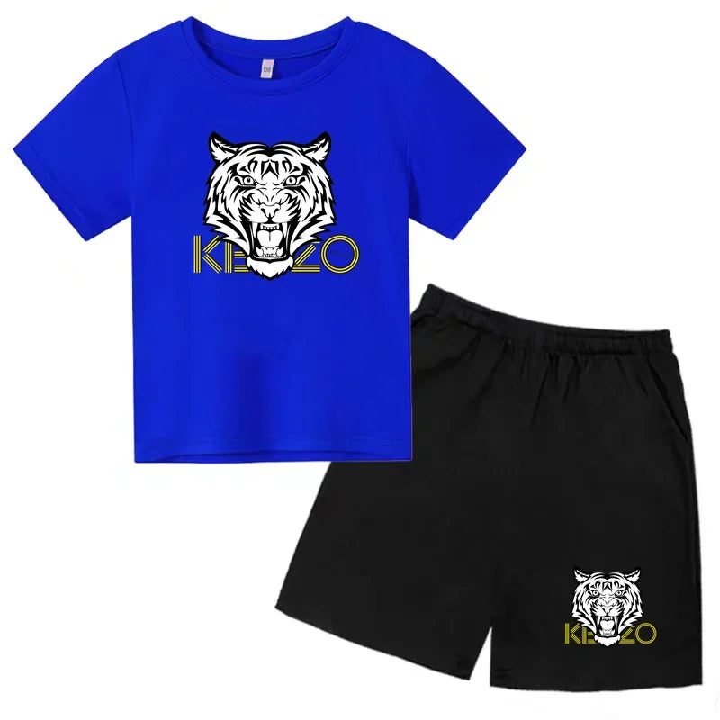 Kids T-shirt Boys Girls Toddlers 3-12Y Fashion Cute Tiger Print Brand Clothing Short Sleeve+Shorts 2P Outdoor Leisure Sports Set