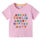 Boys Girls T-Shirt 26 Letters Print Black 100% Cotton Short Sleeve Tee Soft Casual Summer Tops for Kids Children