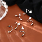 2pcs Stainless Steel Spiral Twisted Stud Earrings, Lip Piercing Heart Star Cartilage Tragus Helix Ear Piercing Jewelry Gifts