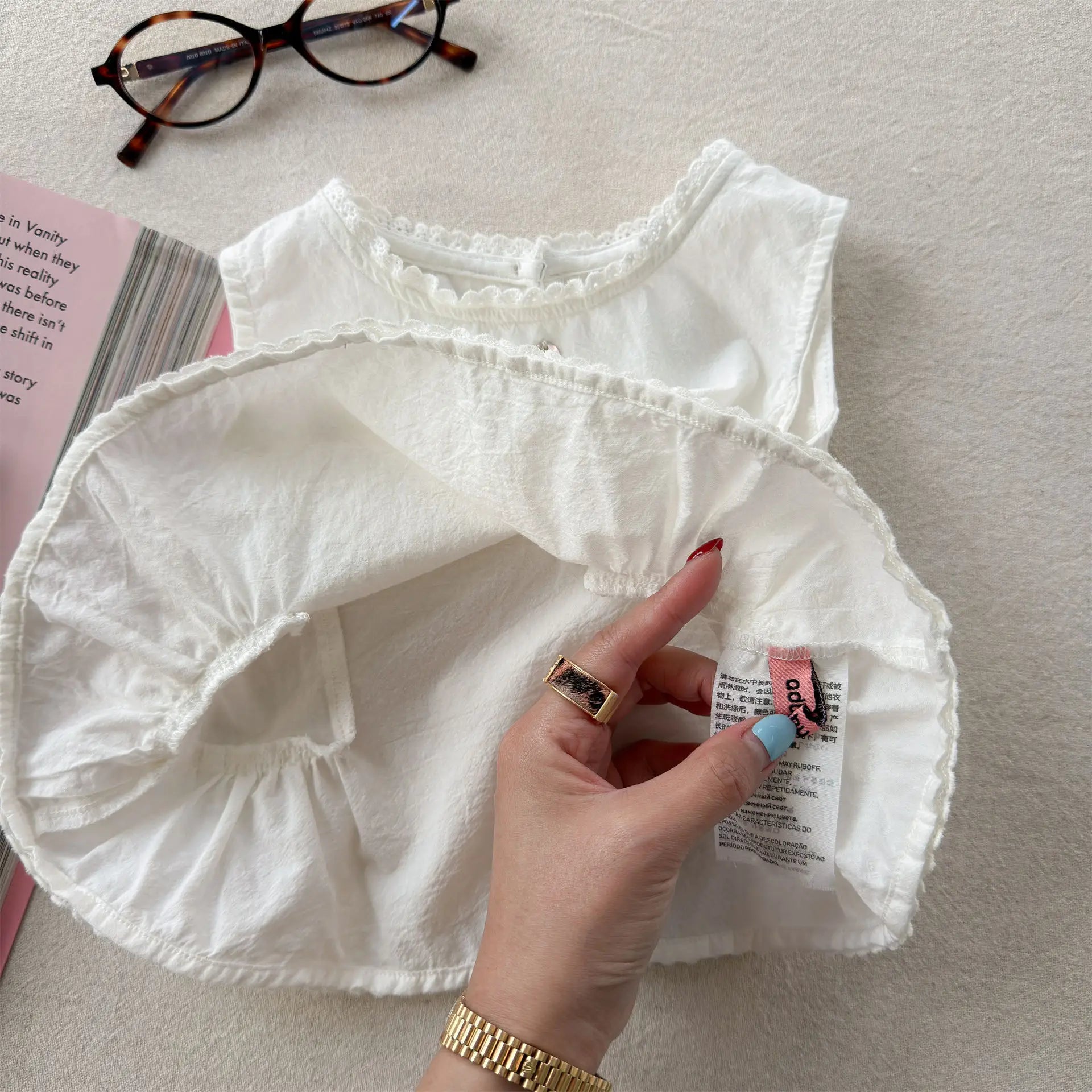 2026 Summer New Girls Sleeveless Shirts Solid Cute Baby Girl Sweet Lace Blouse Toddler Cute Thin Cotton Tops Kids Clothes