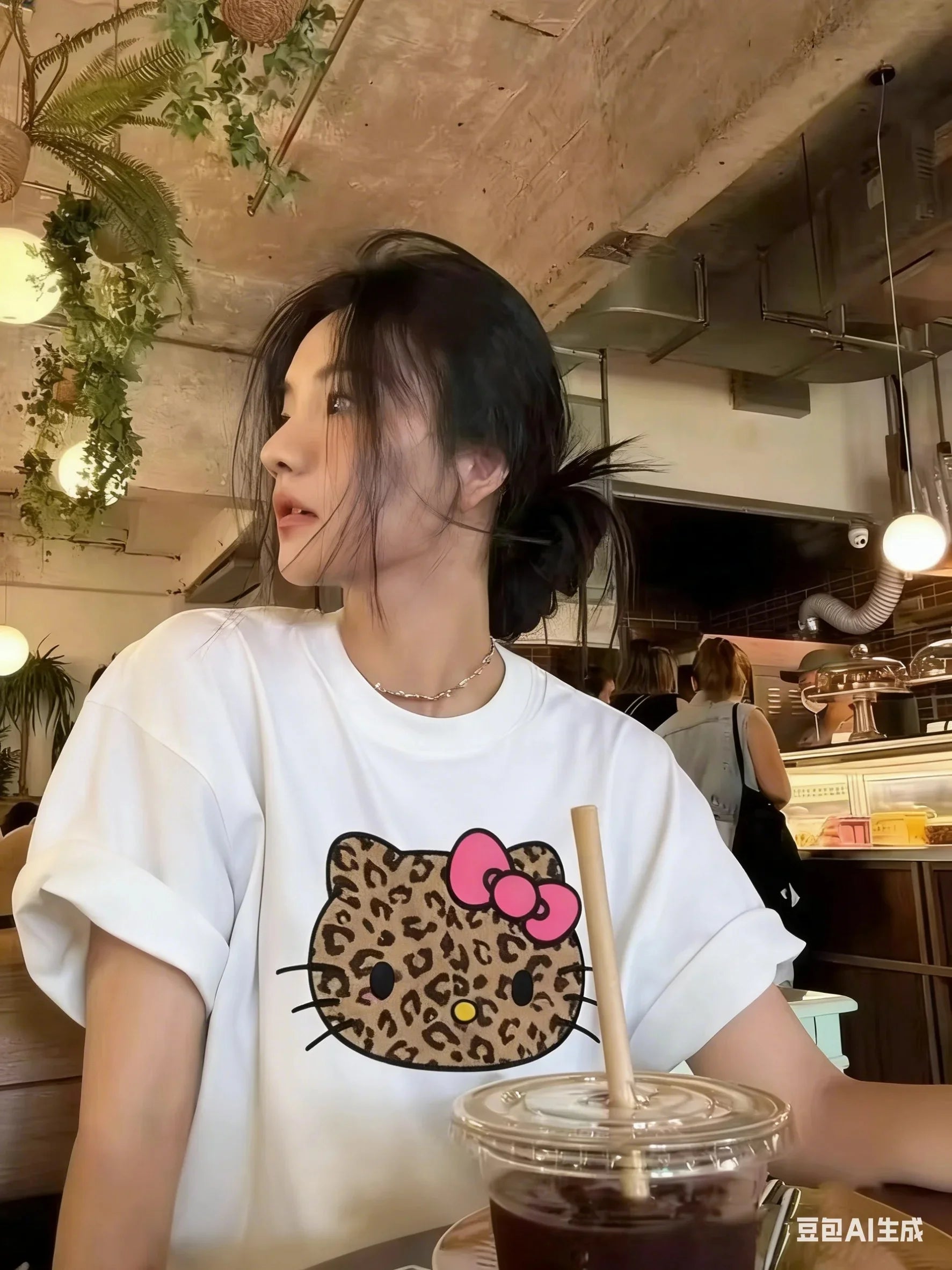 Sanrio 2026 Summer Comic Form Hello Kitty Image 100% Cotton Printed Casual T-shirt Adult Children Parent-child Top Casual Wear.