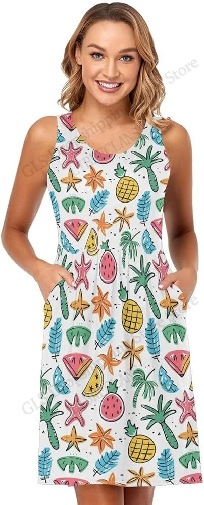 2026 New Duck 3d Print Strap Dress Beach Sleeveless Elegant Bohemian Dress For Women Fashion Summer Animal Dress Party Holiday