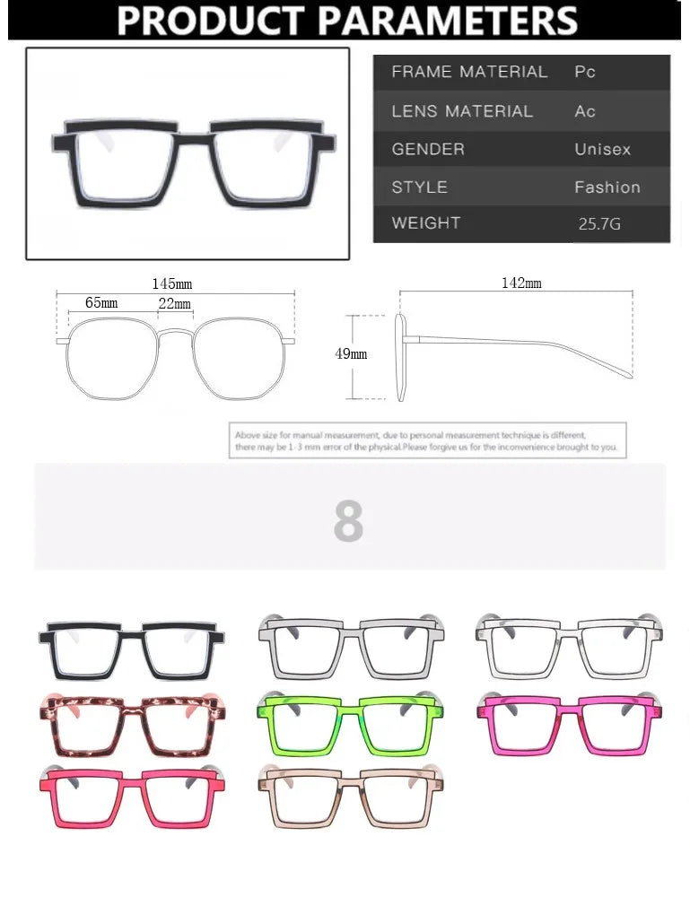 Retro Personality Rectangular Glasses Frame Woman Man Brand Designer Fashion Square Eyeglasses TR90 Eyewear with Pouch & Cloth