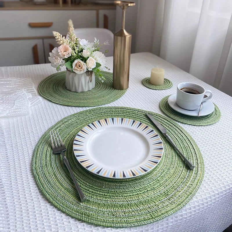 Nordic Style Imitation Cotton Yarn Placemat Round Ramie Woven Coaster Insulation Dish Mat Household Anti-scald Mat