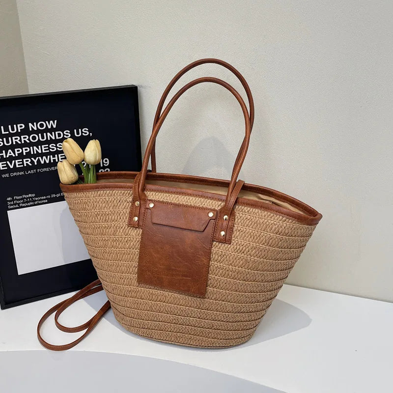 Handmade Beach Vacation Straw Woven Bag For Women Single-Shoulder Summer Straw Beach Bags Shopper Baskets Bohemian Large Tote Ba